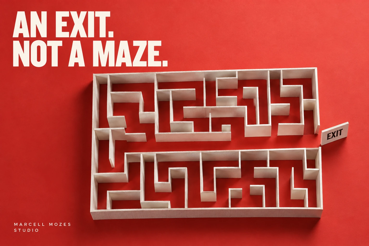 An exit. Not a maze. A direct open route cuts through a paper maze to the exit.